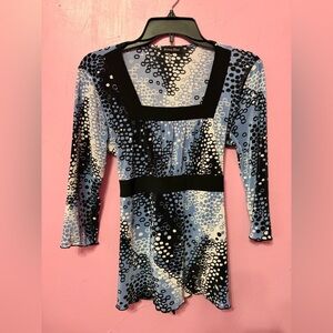 Brittany Black Size S Stylish Blue and Black Women's Tie Back Blouse 👚